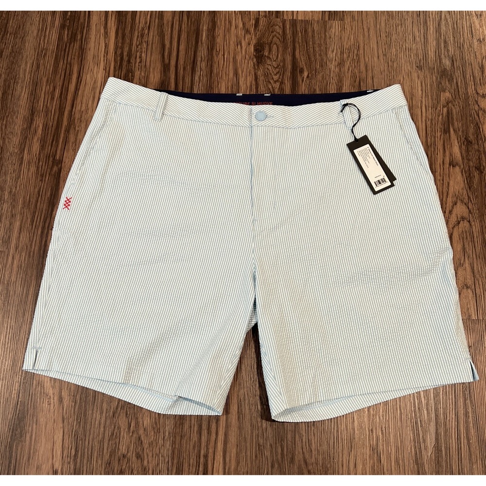 Rhone Seersucker Resort Shorts 8" Side Vents Mens Size 40 Striped Easter Blue